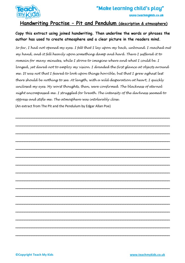 Handwriting Practise Pit And Pendulum description Atmosphere Handwriting practise pit and pendulum description atmosphere